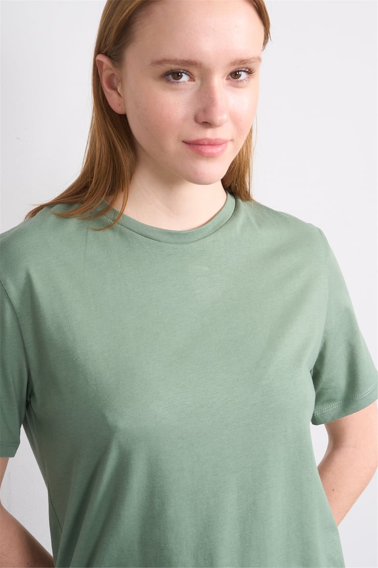 Çetinkaya Fithit 3264 Bayan Bisiklet Yaka 30/1 Penye Regular Basic T-shirt Haki