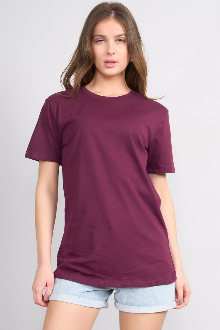 Çetinkaya Fithit 3264 Bayan Bisiklet Yaka 30/1 Penye Regular Basic T-shirt Mürdüm