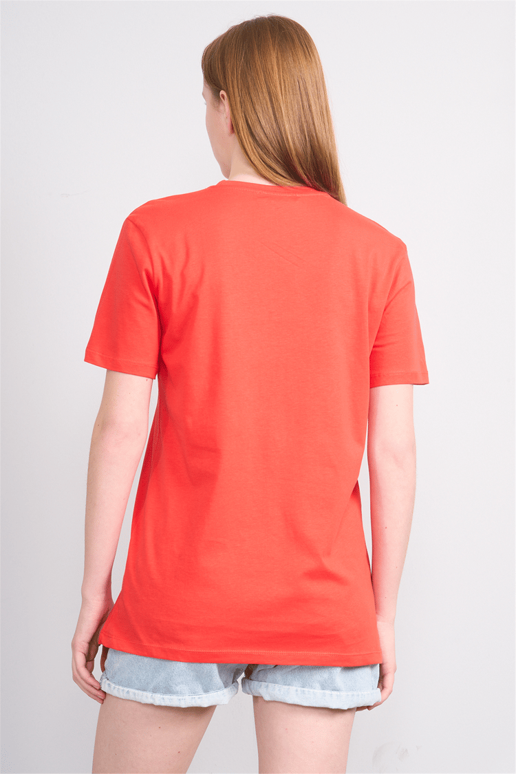 Çetinkaya Fithit 3264 Bayan Bisiklet Yaka 30/1 Penye Regular Basic T-shirt Nar Çiçeği