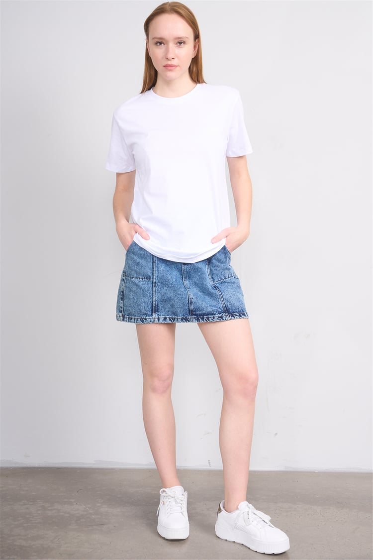 Çetinkaya Fithit 3264 Bayan Bisiklet Yaka 30/1 Penye Regular Basic T-shirt Beyaz