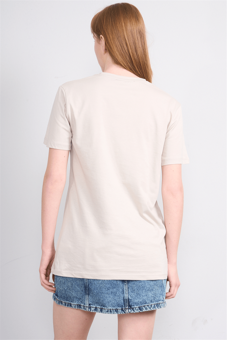 Çetinkaya Fithit 3264 Bayan Bisiklet Yaka 30/1 Penye Regular Basic T-shirt Vizon