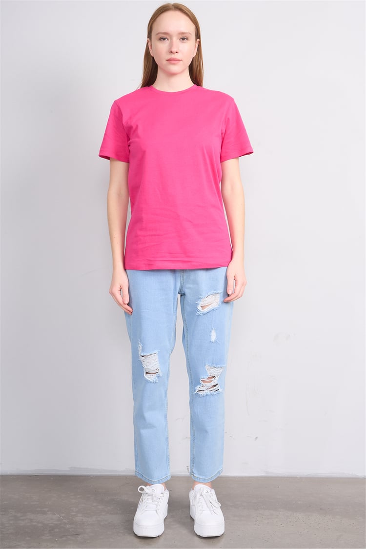Çetinkaya Fithit 3264 Bayan Bisiklet Yaka 30/1 Penye Regular Basic T-shirt Fuşya
