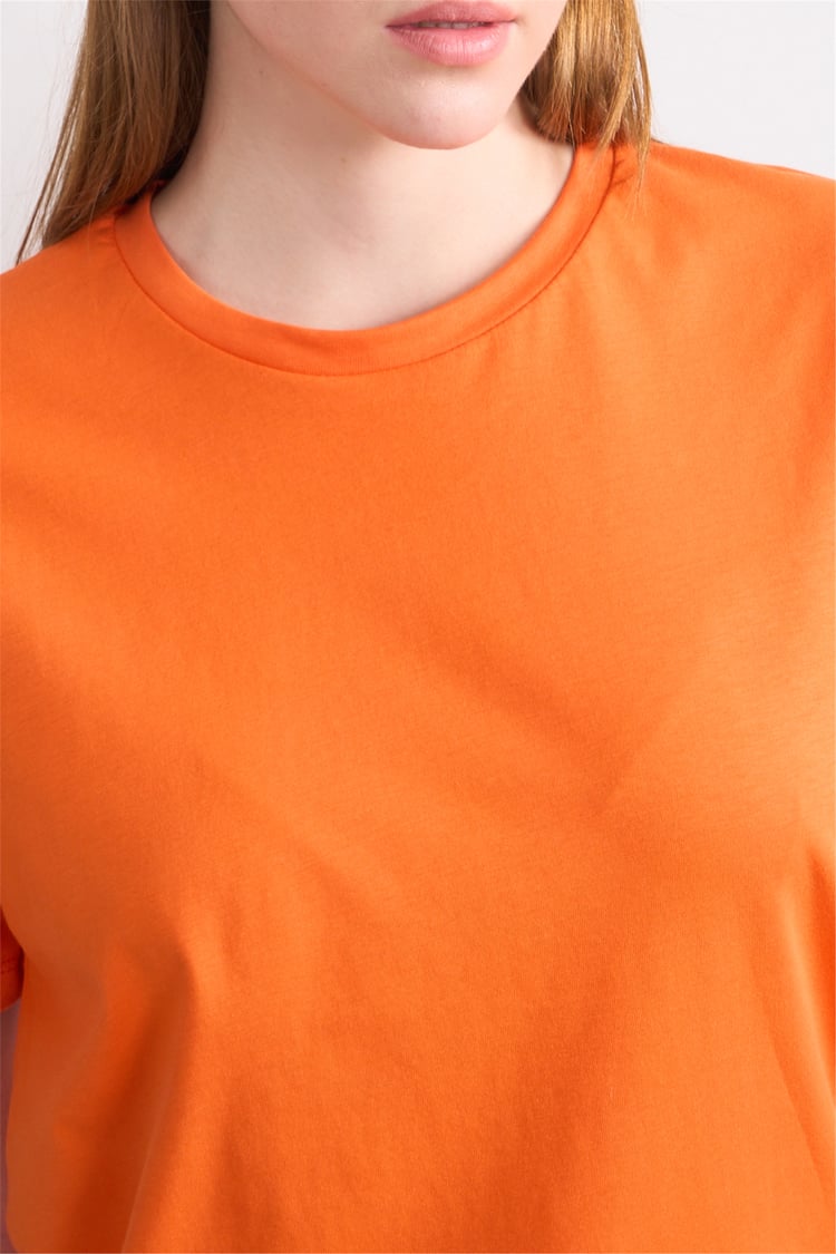 Çetinkaya Fithit 3264 Bayan Bisiklet Yaka 30/1 Penye Regular Basic T-shirt Oranj