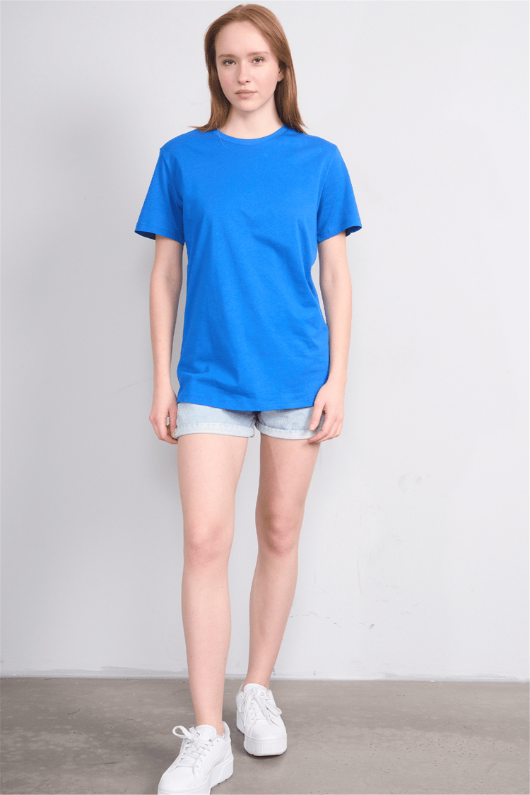 Çetinkaya Fithit 3264 Bayan Bisiklet Yaka 30/1 Penye Regular Basic T-shirt Cobalt
