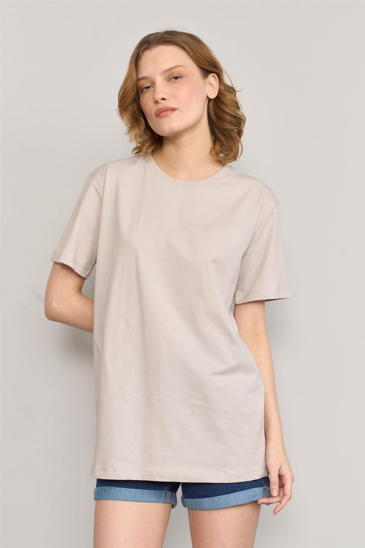 Çetinkaya Fithit 3264 Bayan Bisiklet Yaka Basic T-shirt Vizon