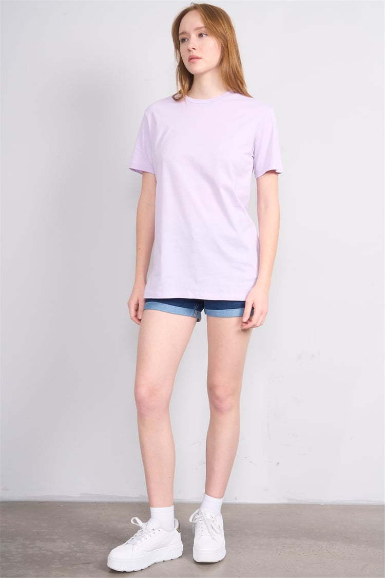 Çetinkaya Fithit 3264 Bayan Bisiklet Yaka 30/1 Penye Regular Basic T-shirt Lila