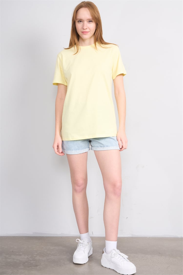Çetinkaya Fithit 3264 Bayan Bisiklet Yaka 30/1 Penye Regular Basic T-shirt Uçuk Sarı