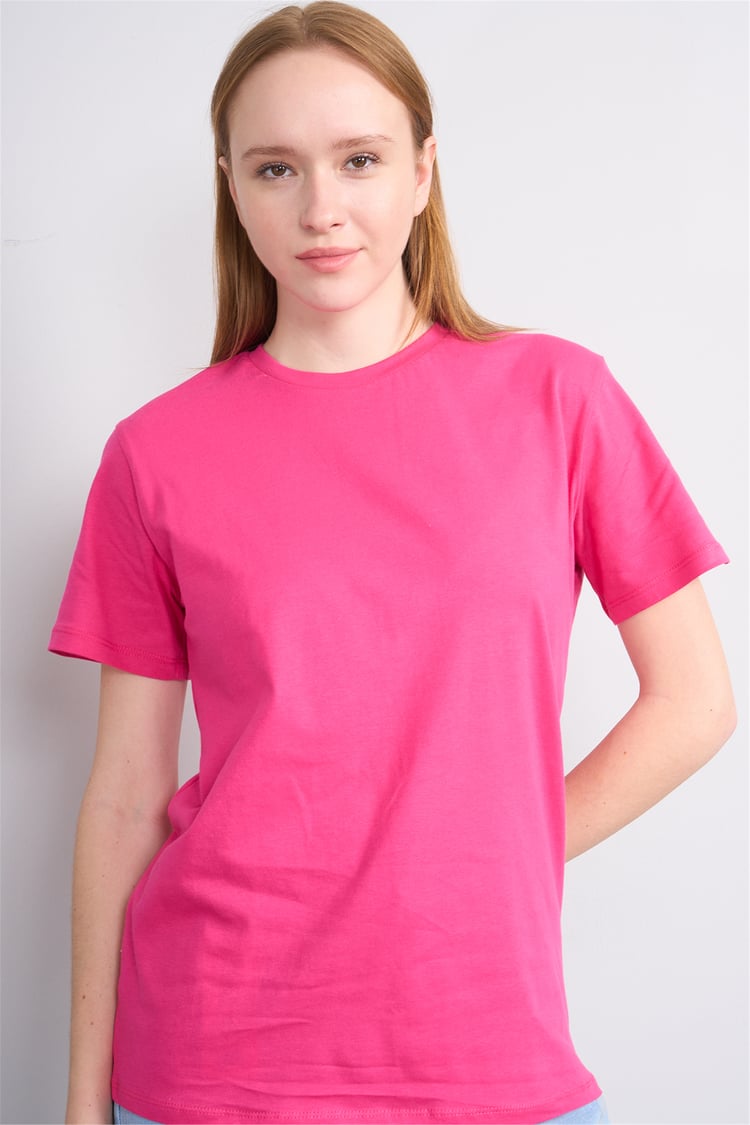 Çetinkaya Fithit 3264 Bayan Bisiklet Yaka 30/1 Penye Regular Basic T-shirt Fuşya