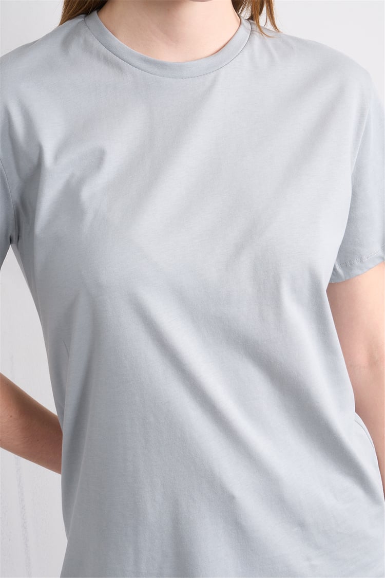 Çetinkaya Fithit 3264 Bayan Bisiklet Yaka 30/1 Penye Regular Basic T-shirt Açık Gri