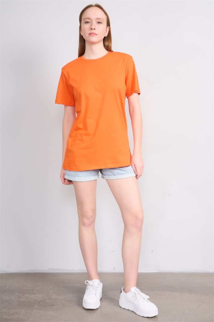 Çetinkaya Fithit 3264 Bayan Bisiklet Yaka 30/1 Penye Regular Basic T-shirt Oranj