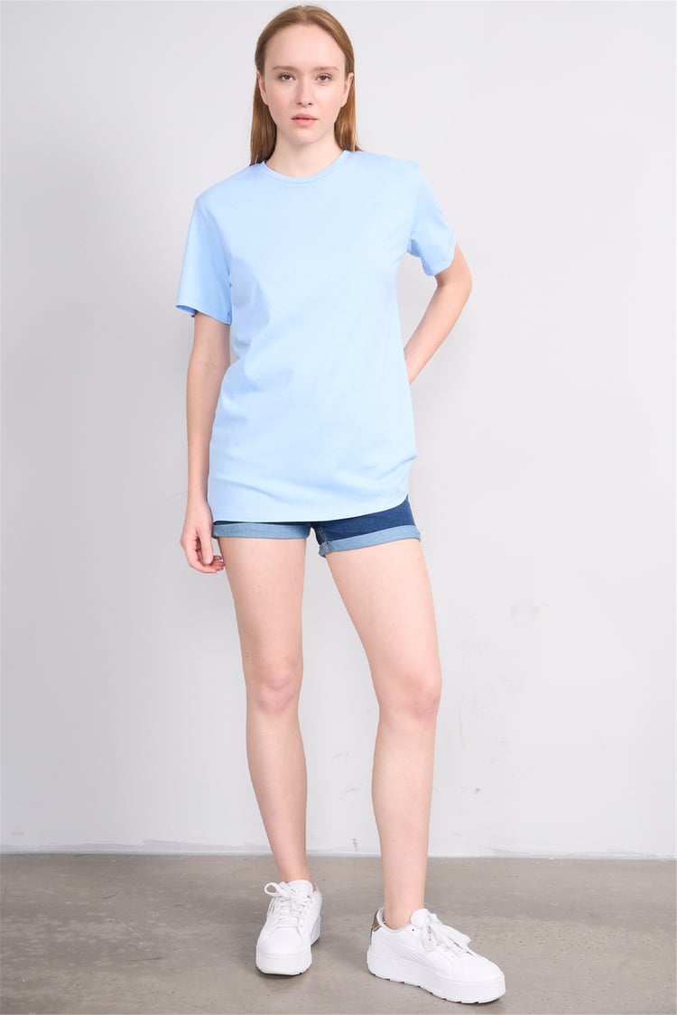 Çetinkaya Fithit 3264 Bayan Bisiklet Yaka 30/1 Penye Regular Basic T-shirt Bebe Mavi