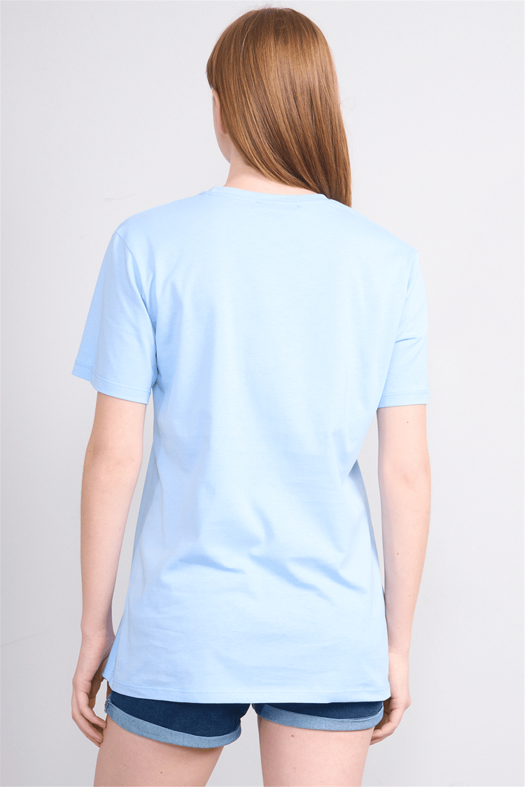 Çetinkaya Fithit 3264 Bayan Bisiklet Yaka 30/1 Penye Regular Basic T-shirt Bebe Mavi