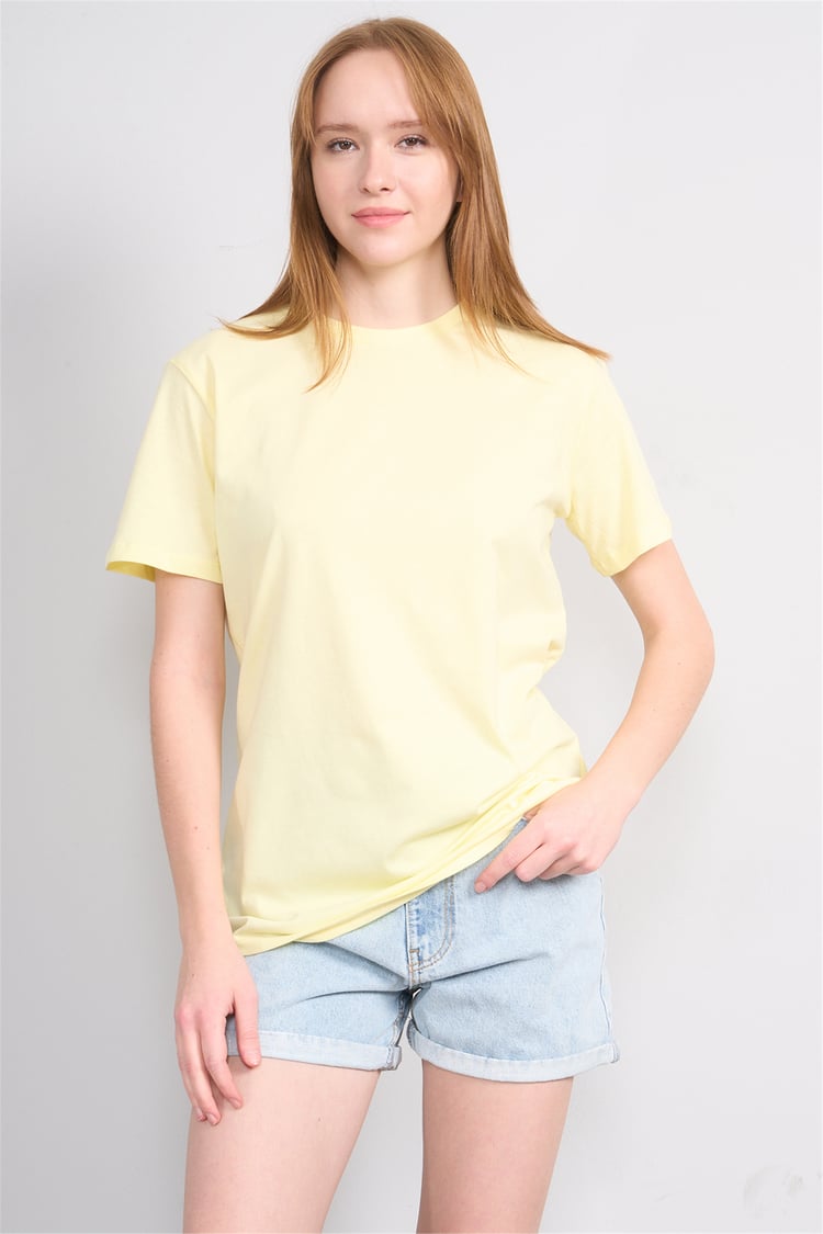 Çetinkaya Fithit 3264 Bayan Bisiklet Yaka 30/1 Penye Regular Basic T-shirt Uçuk Sarı