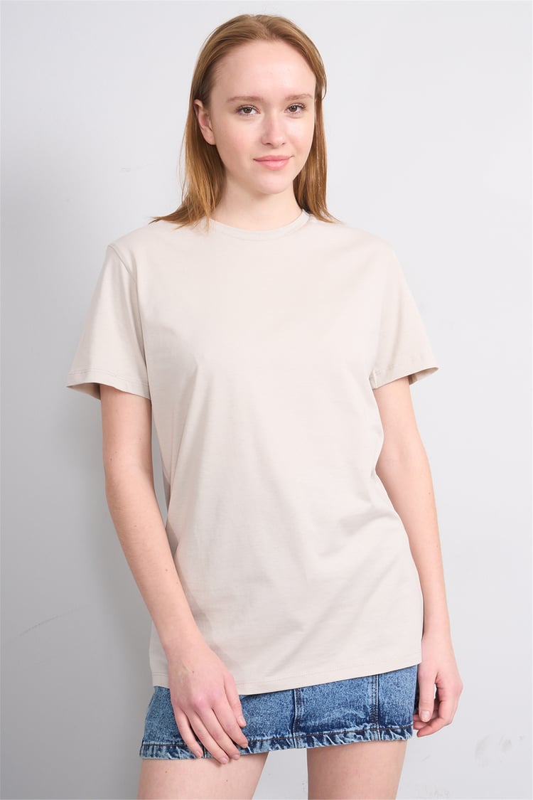 Çetinkaya Fithit 3264 Bayan Bisiklet Yaka 30/1 Penye Regular Basic T-shirt Vizon