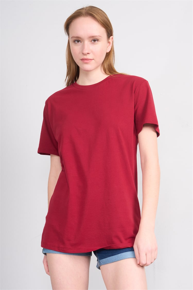 Çetinkaya Fithit 3264 Bayan Bisiklet Yaka 30/1 Penye Regular Basic T-shirt Bordo