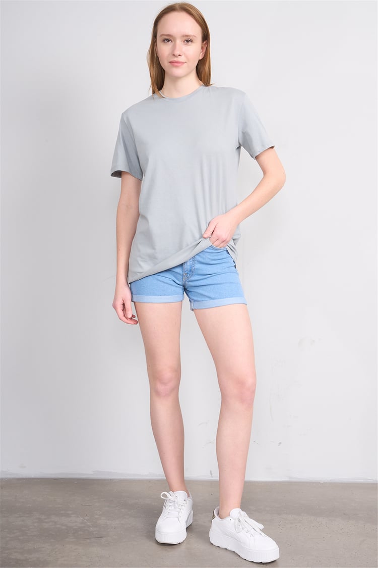 Çetinkaya Fithit 3264 Bayan Bisiklet Yaka 30/1 Penye Regular Basic T-shirt Açık Gri