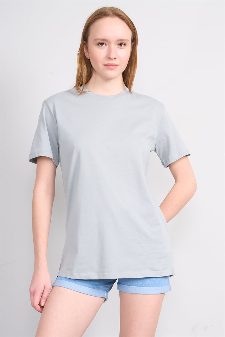 Çetinkaya Fithit 3264 Bayan Bisiklet Yaka 30/1 Penye Regular Basic T-shirt Açık Gri
