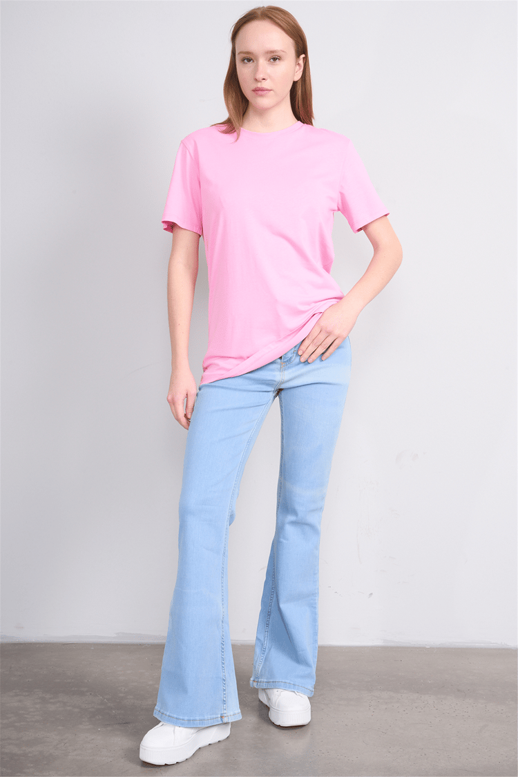 Çetinkaya Fithit 3264 Bayan Bisiklet Yaka 30/1 Penye Regular Basic T-shirt Pembe