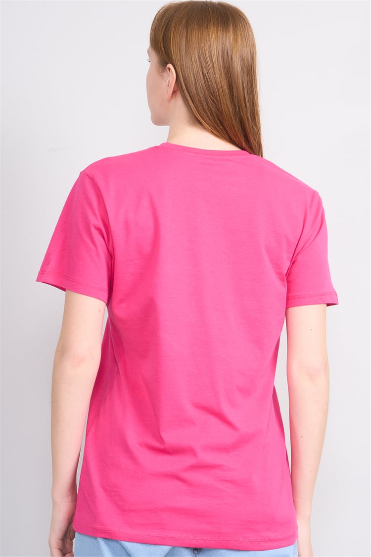 Çetinkaya Fithit 3264 Bayan Bisiklet Yaka 30/1 Penye Regular Basic T-shirt Fuşya