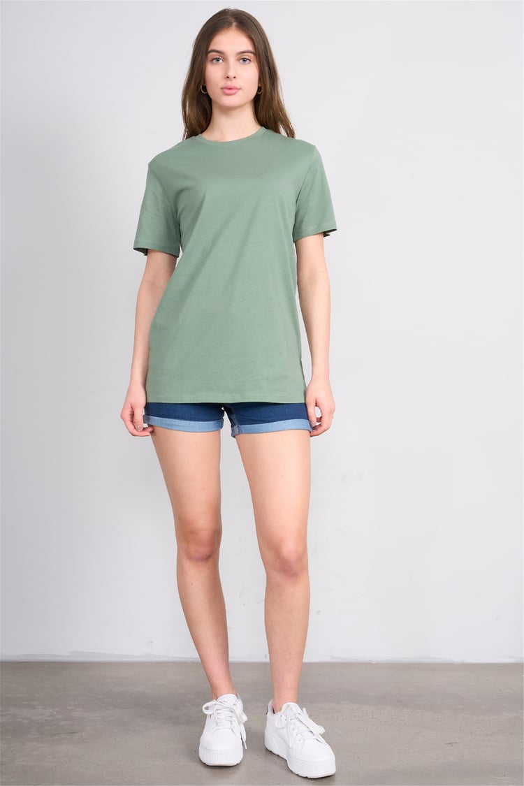 Çetinkaya Fithit 3264 Bayan Bisiklet Yaka 30/1 Penye Regular Basic T-shirt Haki