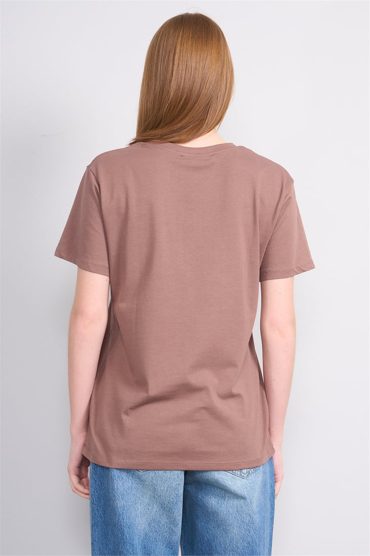 Çetinkaya Fithit 3265 Bayan V Yaka 30/1 Penye Regular Basic T-shirt Kakao
