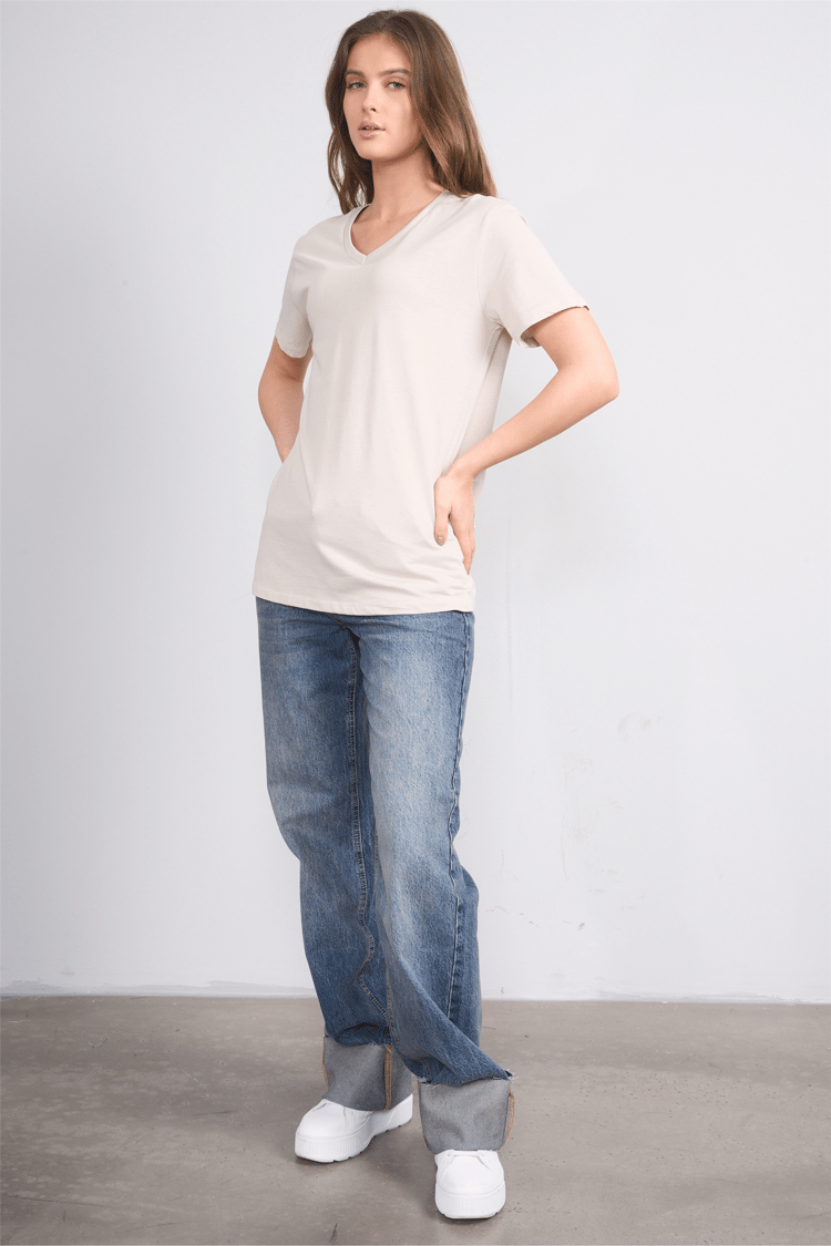 Çetinkaya Fithit 3265 Bayan V Yaka 30/1 Penye Regular Basic T-shirt Vizon