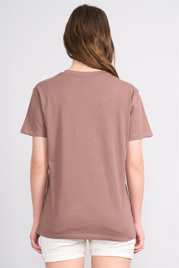 Çetinkaya Fithit 3265 Bayan V Yaka 30/1 Penye Regular Basic T-shirt Kakao