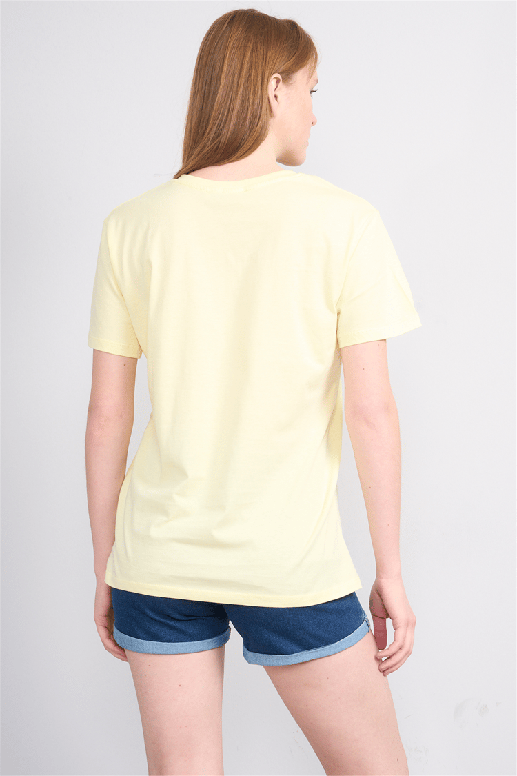 Çetinkaya Fithit 3265 Bayan V Yaka 30/1 Penye Regular Basic T-shirt Uçuk Sarı