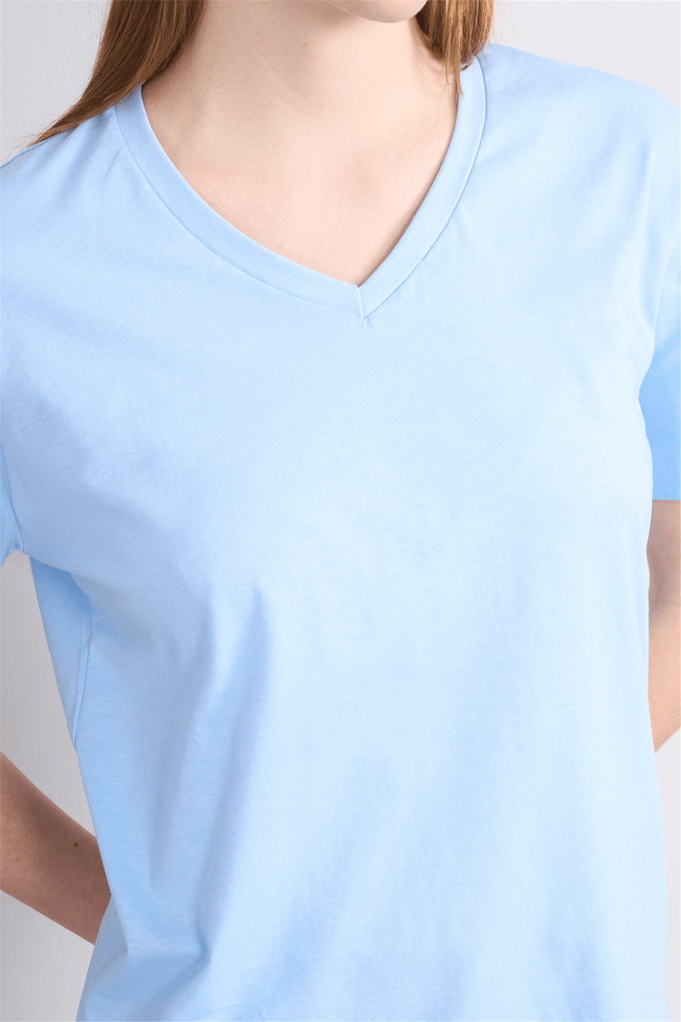 Çetinkaya Fithit 3265 Bayan V Yaka 30/1 Penye Regular Basic T-shirt Bebe Mavi