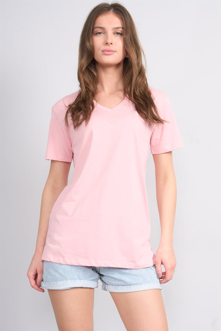 Çetinkaya Fithit 3265 Bayan V Yaka 30/1 Penye Regular Basic T-shirt Pudra