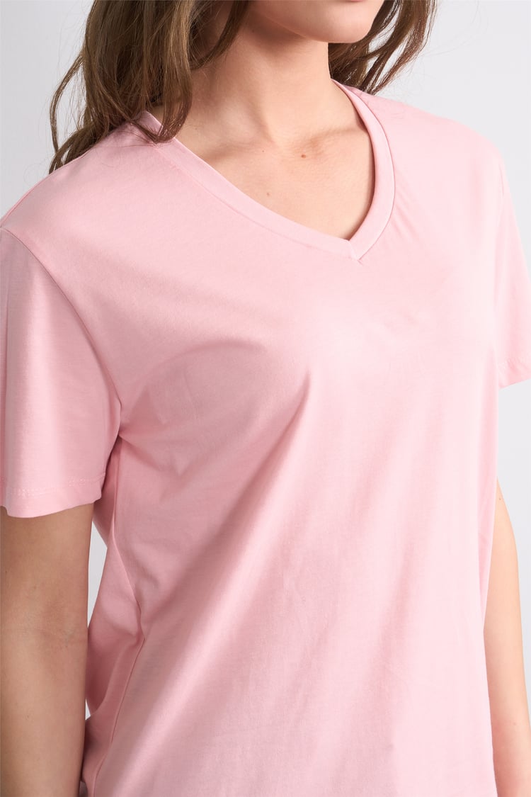 Çetinkaya Fithit 3265 Bayan V Yaka 30/1 Penye Regular Basic T-shirt Pudra