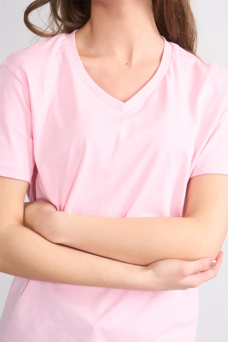 Çetinkaya Fithit 3265 Bayan V Yaka 30/1 Penye Regular Basic T-shirt Açık Pembe