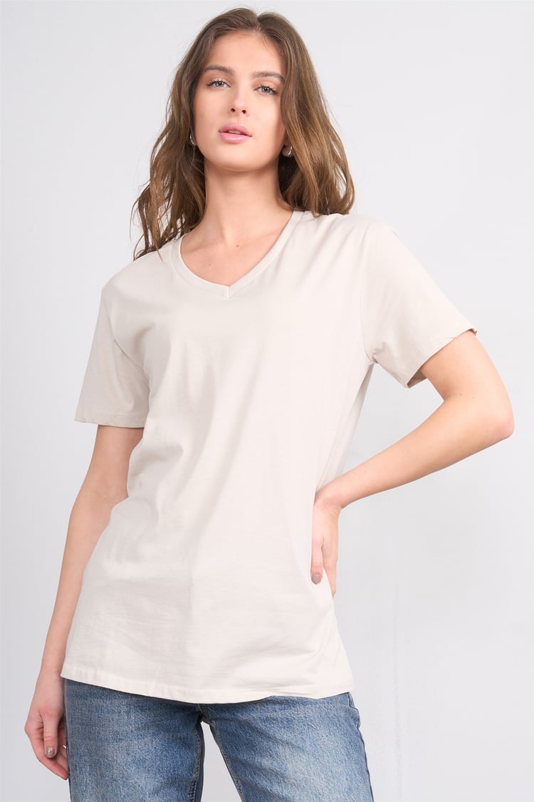 Çetinkaya Fithit 3265 Bayan V Yaka 30/1 Penye Regular Basic T-shirt Vizon