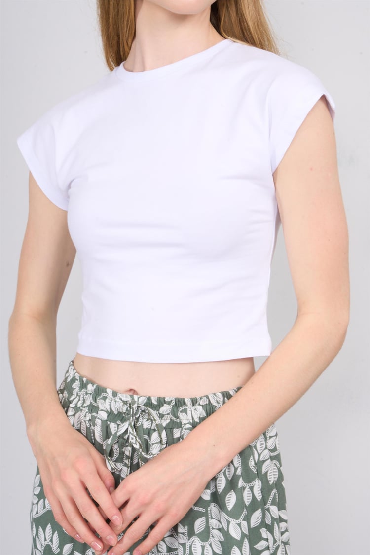 Çetinkaya Fithit 3266A Bayan Bisiklet Yaka 30/1 Likralı Süprem Crop T-shirt Beyaz