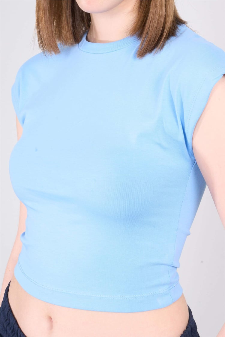 Çetinkaya Fithit 3266A Bayan Bisiklet Yaka 30/1 Likralı Süprem Crop T-shirt Açık Mavi