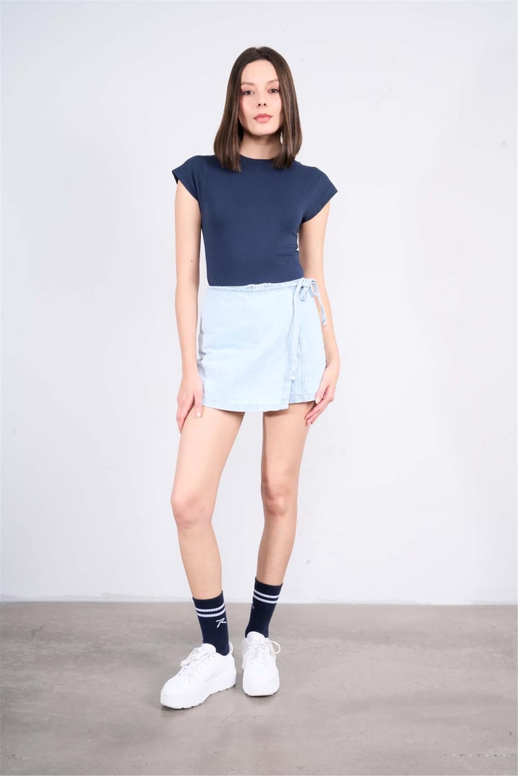 Çetinkaya Fithit 3266A Bayan Bisiklet Yaka 30/1 Likralı Süprem Crop T-shirt Lacivert