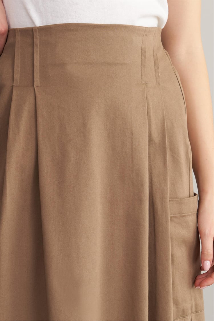 Çetinkaya Fithit 4749 Kadın Cepli Gabardin Uzun Etek Camel