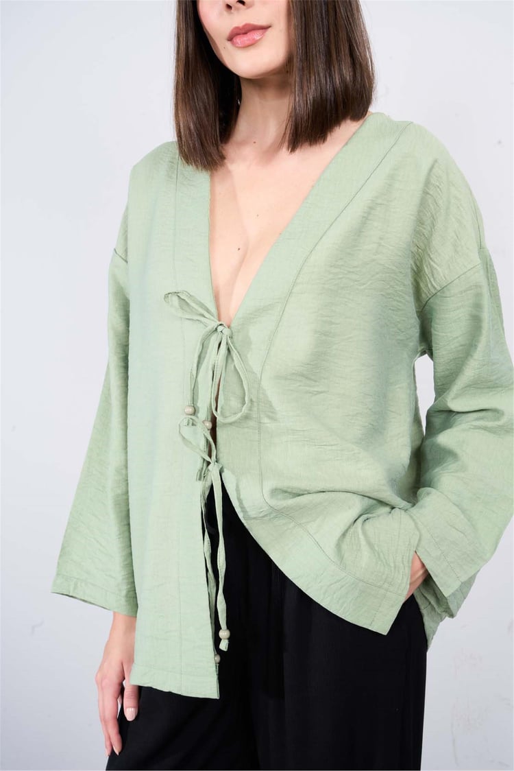 Çetinkaya Fithit 5182 Kadın Bağcıklı Rossi Kimono Ceket Açık Haki