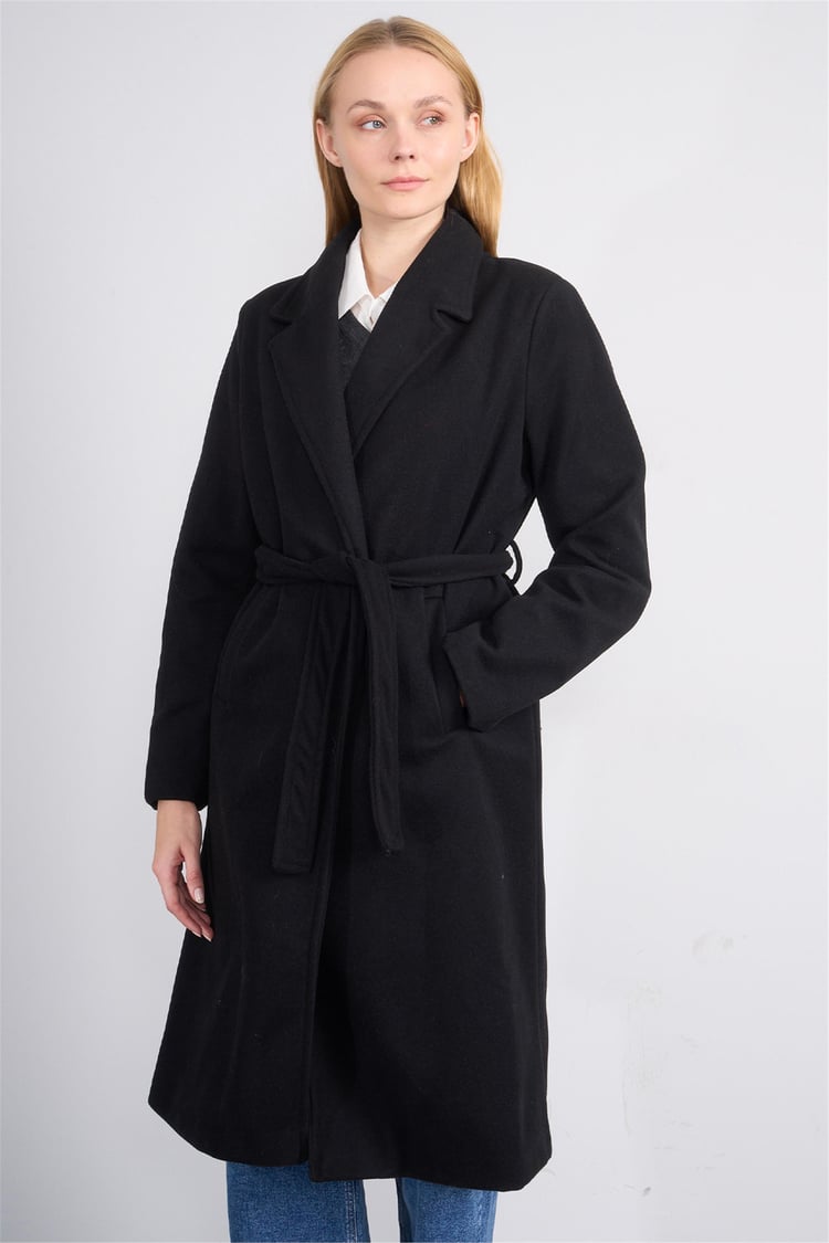 Çetinkaya Fithit 5319 Kadın Loose Fit Kaşe Kaban Siyah