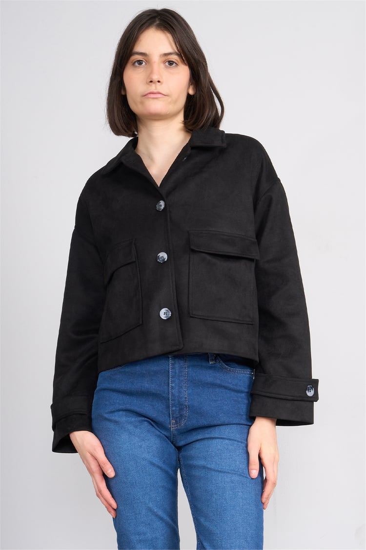 Çetinkaya Fithit 5340 Kadın Gömlek Yaka Oversize Süet Ceket Camel
