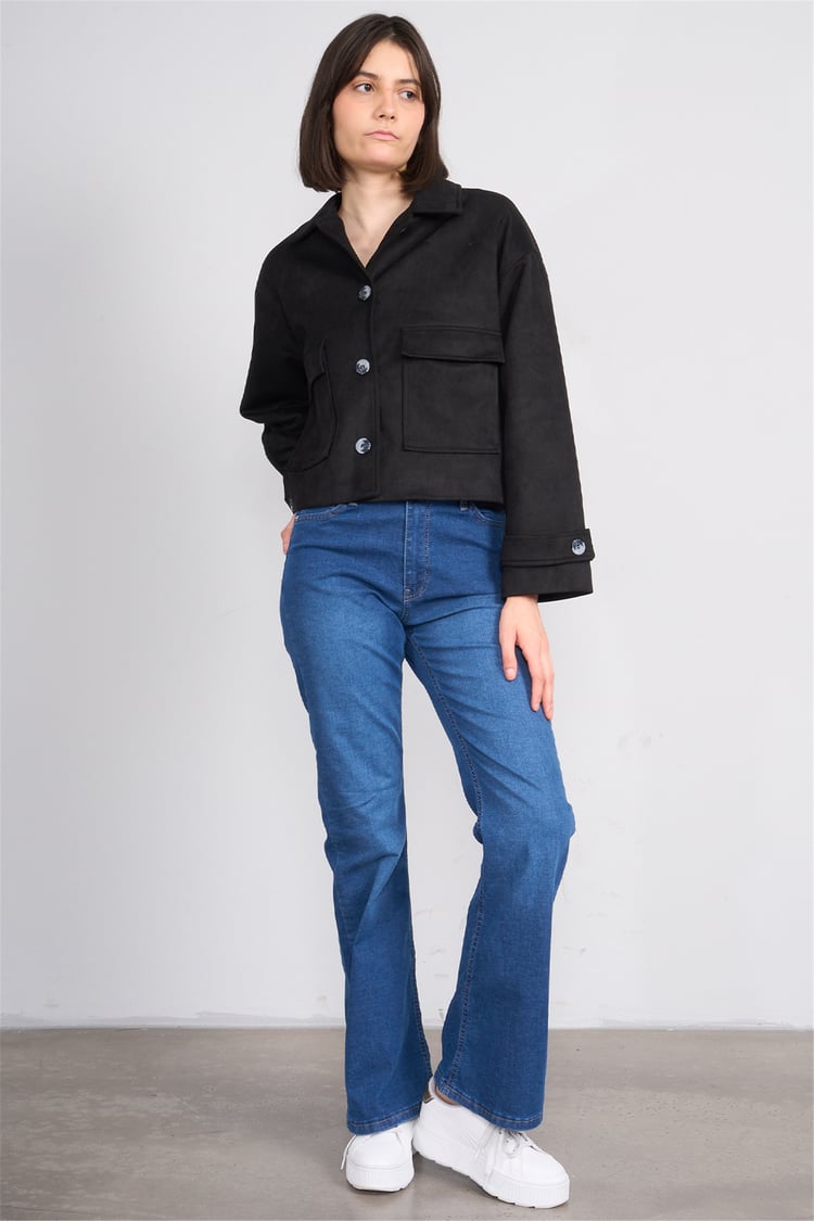Çetinkaya Fithit 5340 Kadın Gömlek Yaka Oversize Süet Ceket Camel