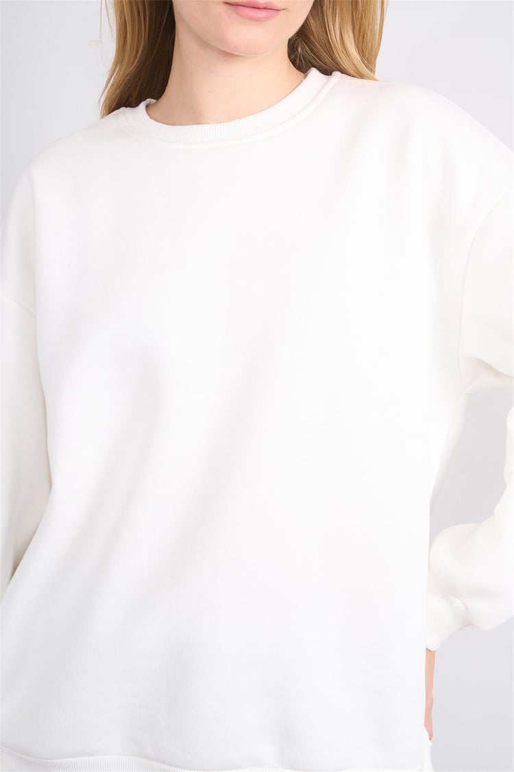 Çetinkaya Fithit 8128 Kadın Bisiklet Yaka 3 İplik Şardonlu Basic Sweatshirt Krem