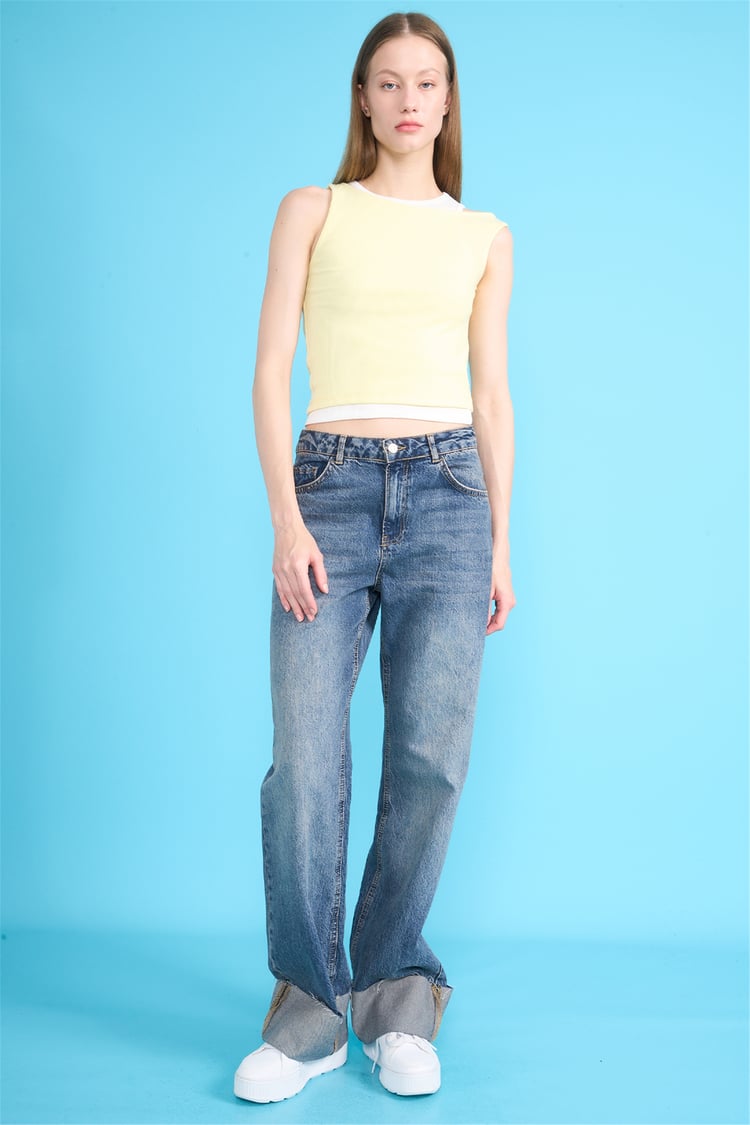 Çetinkaya Fithit 8237 Bayan Bisiklet Yaka Slimfit Kaşkorse Askılı Atlet Sarı