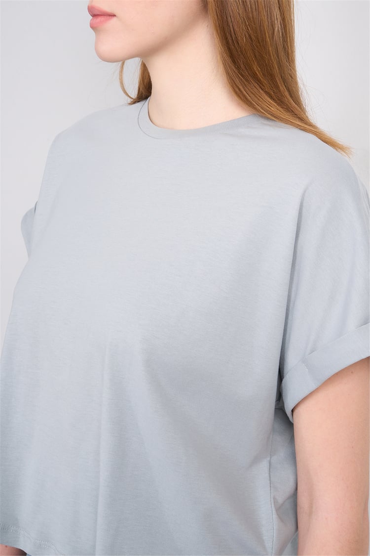 Çetinkaya Fithit 8382 Bayan Bisiklet Yaka 30/1 Penye Oversize T-shirt Açık Gri