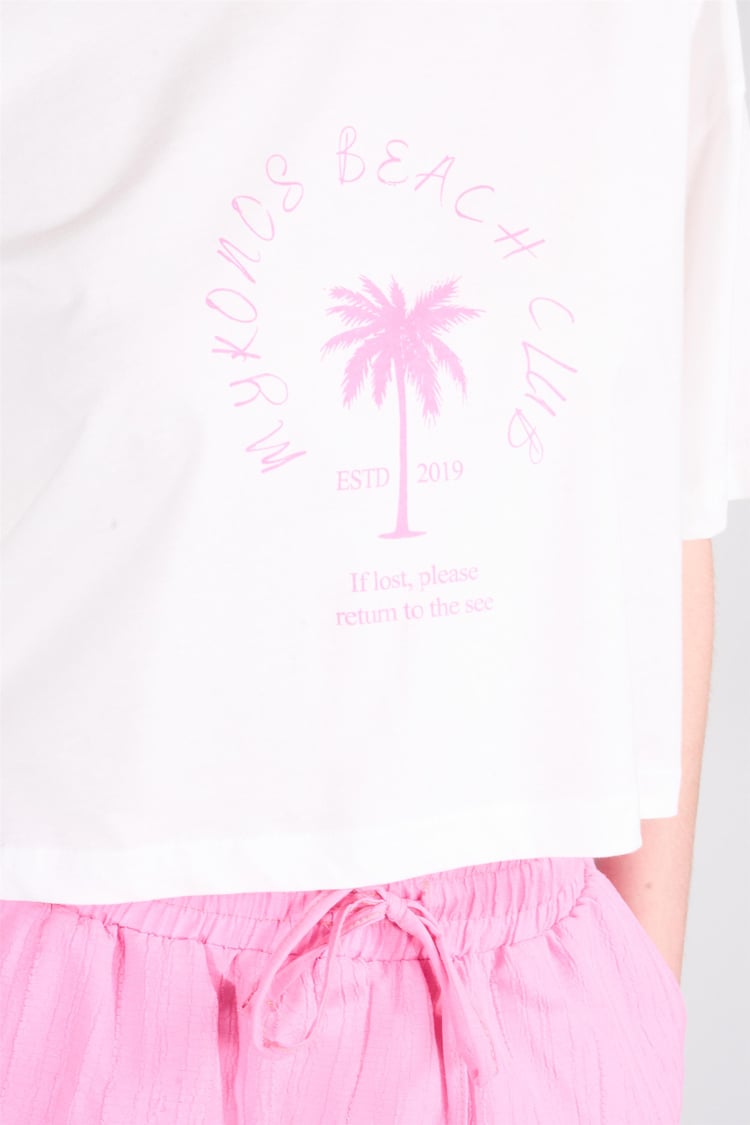Çetinkaya Fithit 8385 Bayan Bisiklet Yaka 30/1 Penye Baskılı Oversize T-shirt Krem