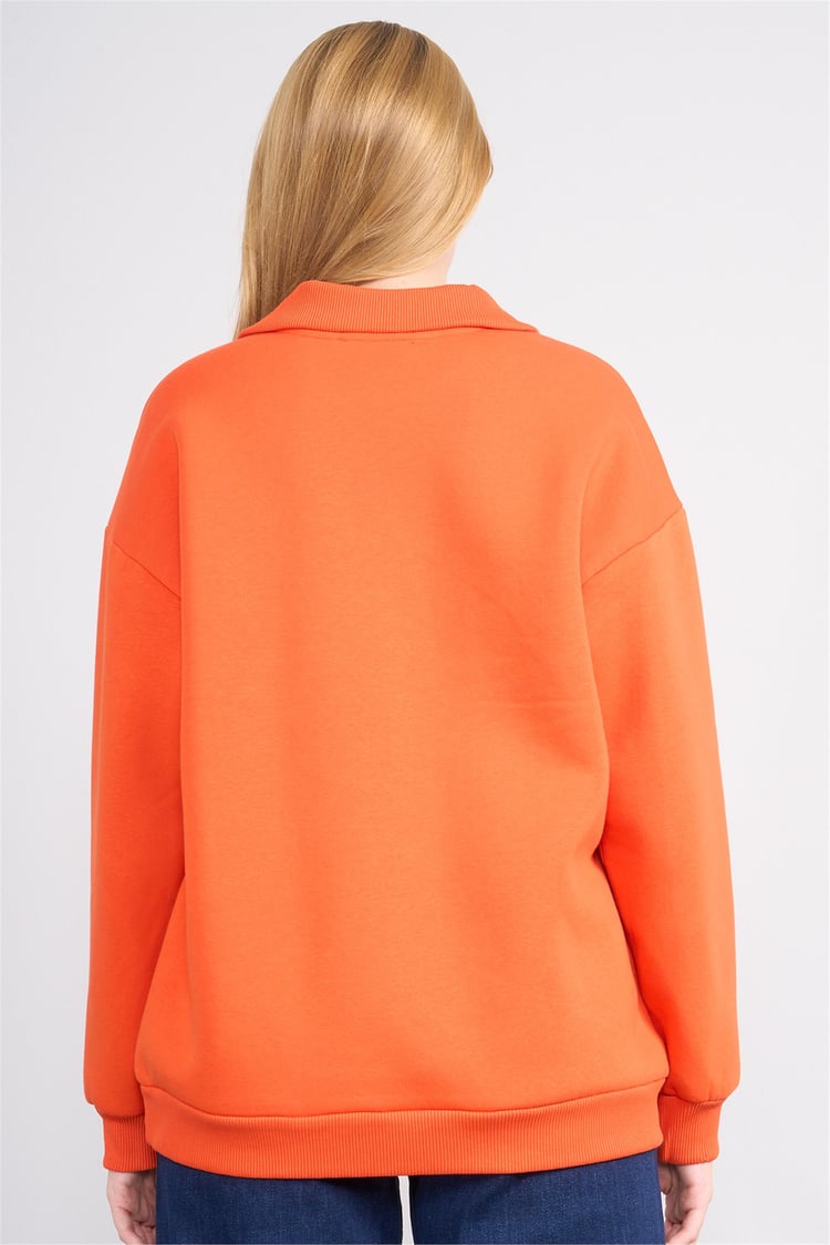 Çetinkaya Fithit 8393 Kadın Fermuarlı Dik Yaka 3 İplik Sweatshirt Oranj
