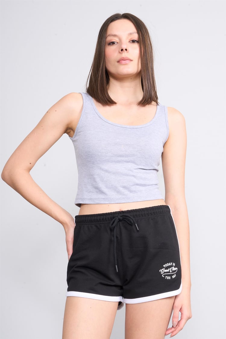Çetinkaya Fithit 8454 Bayan 30/1 Compact Penye Süprem Sıfır Kol Crop Atlet Grimelanj