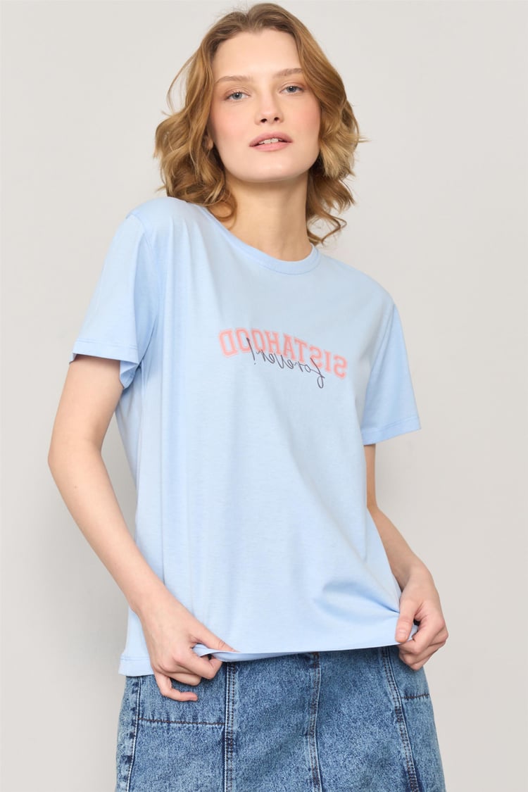 Çetinkaya Fithit 8482 Bayan Bisiklet Yaka 30/1 Compact Penye Süprem Baskılı T-shirt Açık Mavi