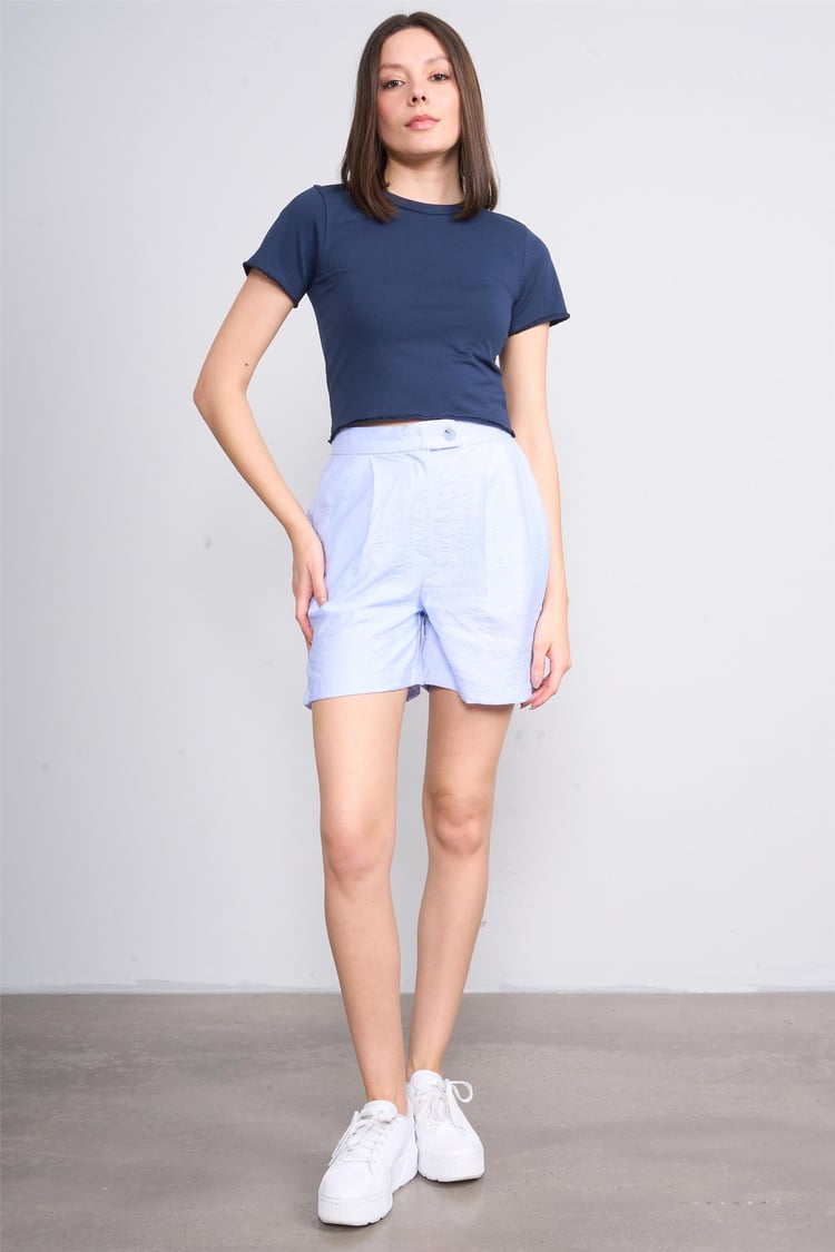 Çetinkaya Fithit 8506 Bayan Bisiklet Yaka 30/1 Likralı Süprem Crop T-shirt Lacivert