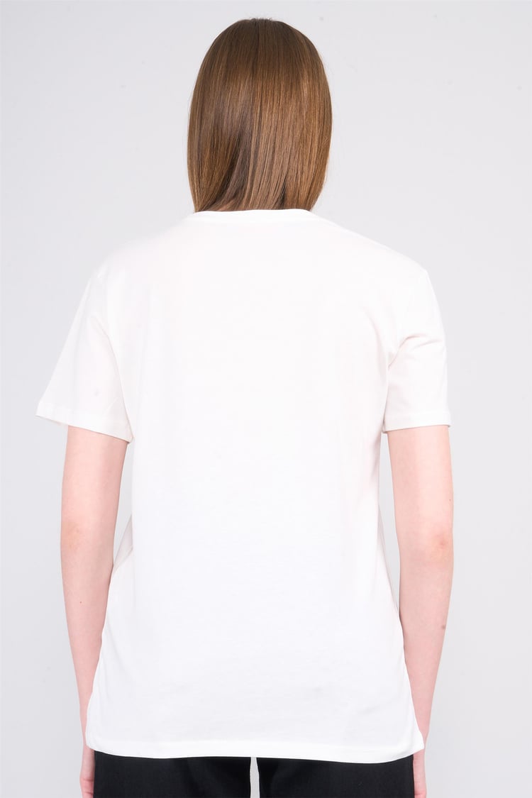 Çetinkaya Fithit 8733  Bayan Bisiklet Yaka Baskılı ıT-shirt Krem